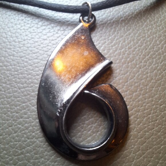 Unique Silver Tone Pendant On Black‎ Cord Necklace With Adjustable Length - Picture 2 of 4